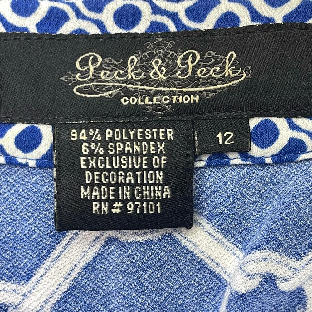 Peck & Peck Collection pullover top beaded blue white vneck beachy women’s 12 - Picture 3 of 4